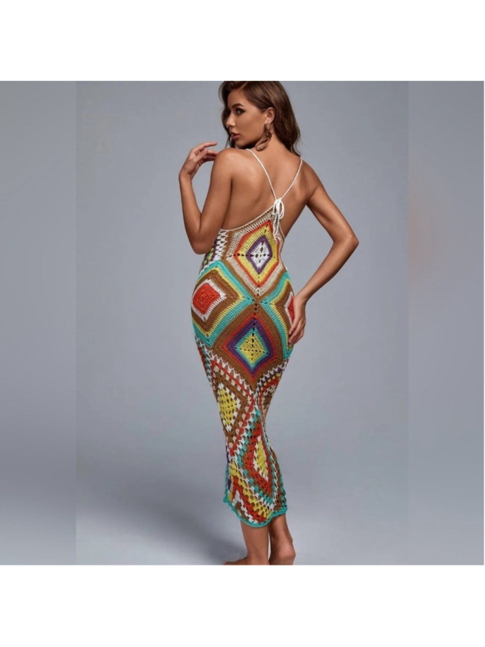 Bella Barnett Multicolor Crochet Maxi Dress Large 10/12 - Picture 6 of 13